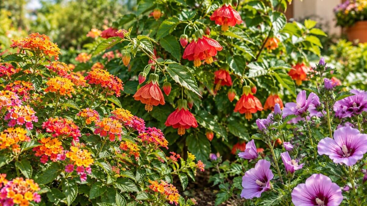 Arbustos floridos de fácil manutenção para primavera: lantana, abútilon e malva