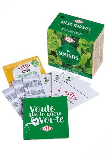 KIT DE SEMENTES "Verde que te quero ver-te Alface, Couve e Rúcula"